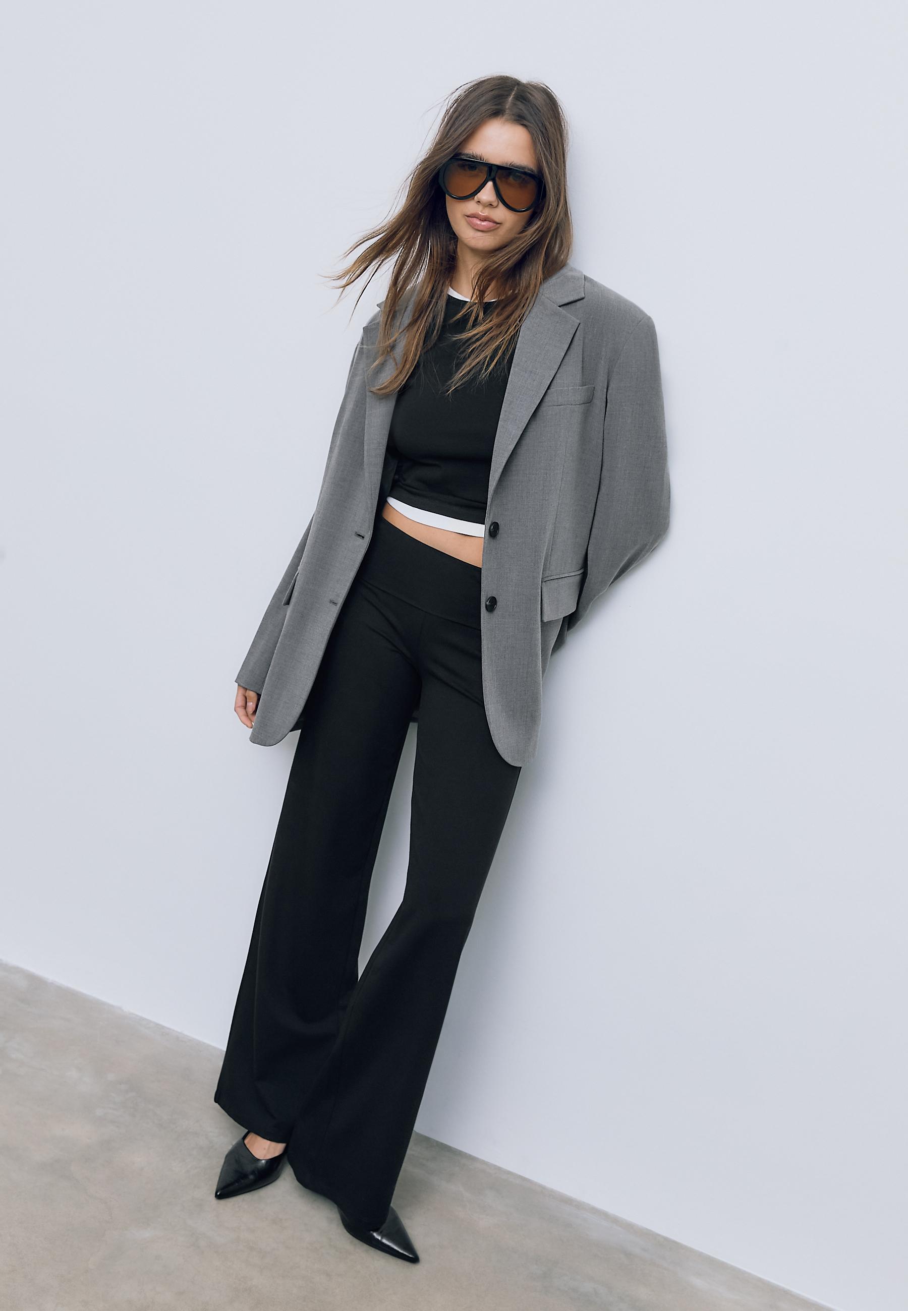 Mesh trousers with fold-over waist — Black