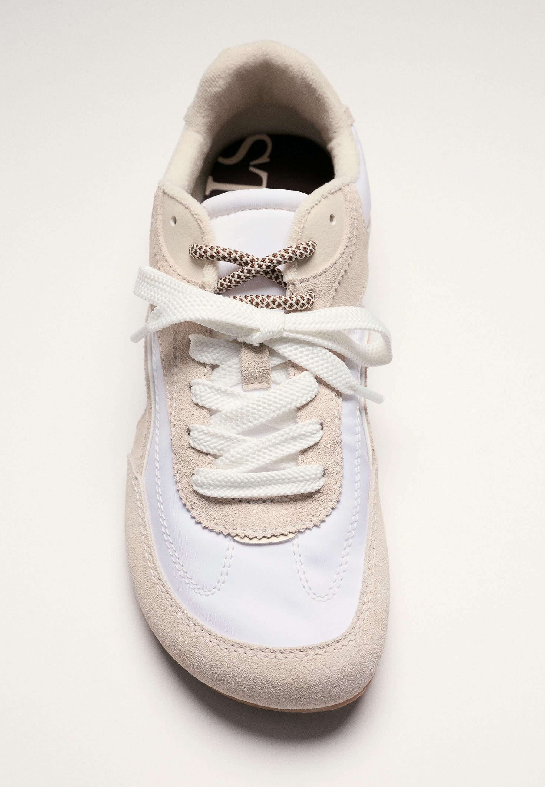 S009 Leather-detail barefoot trainers — ECRU