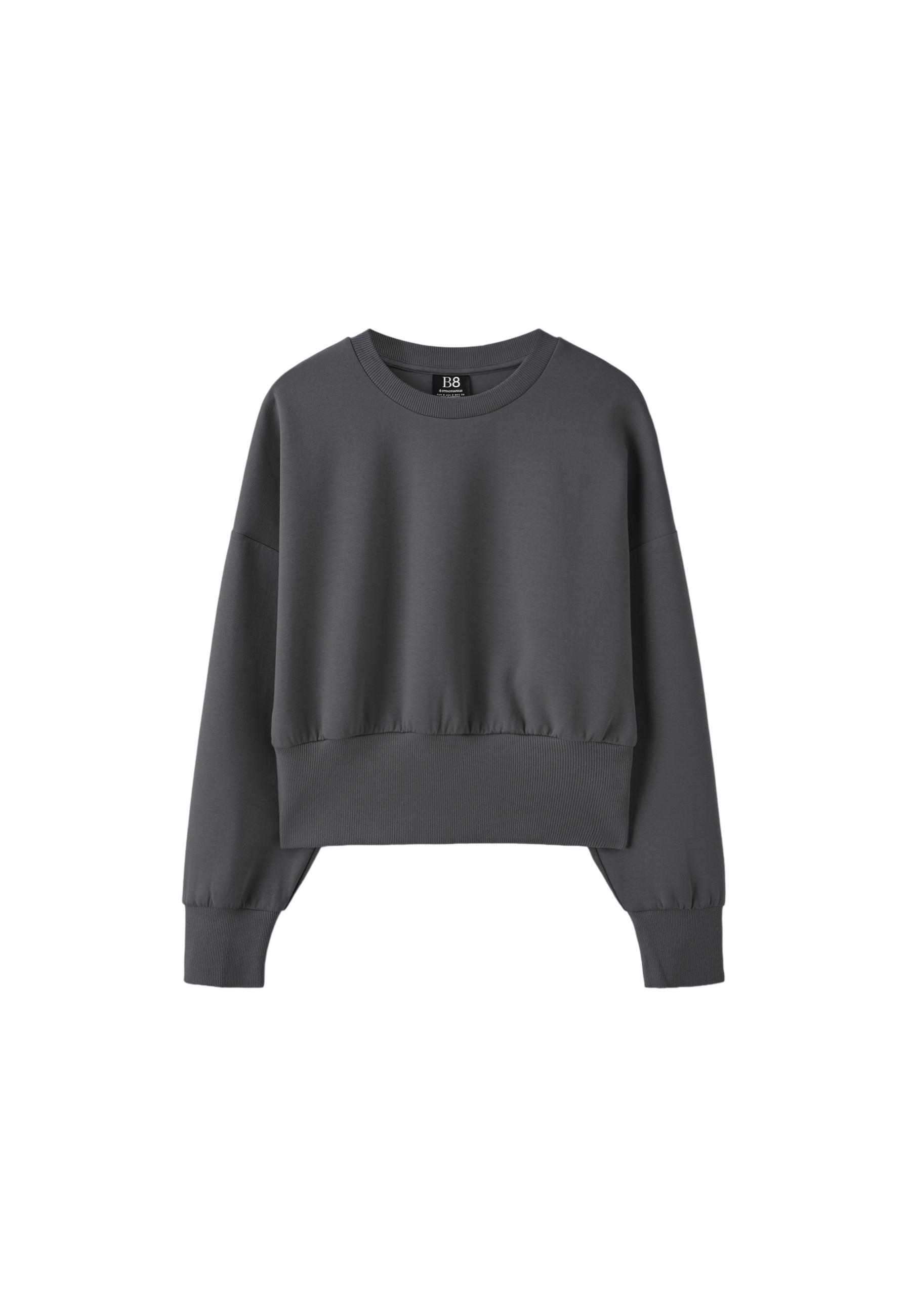 Cropped sweatshirt with wide waistband — Dark grey