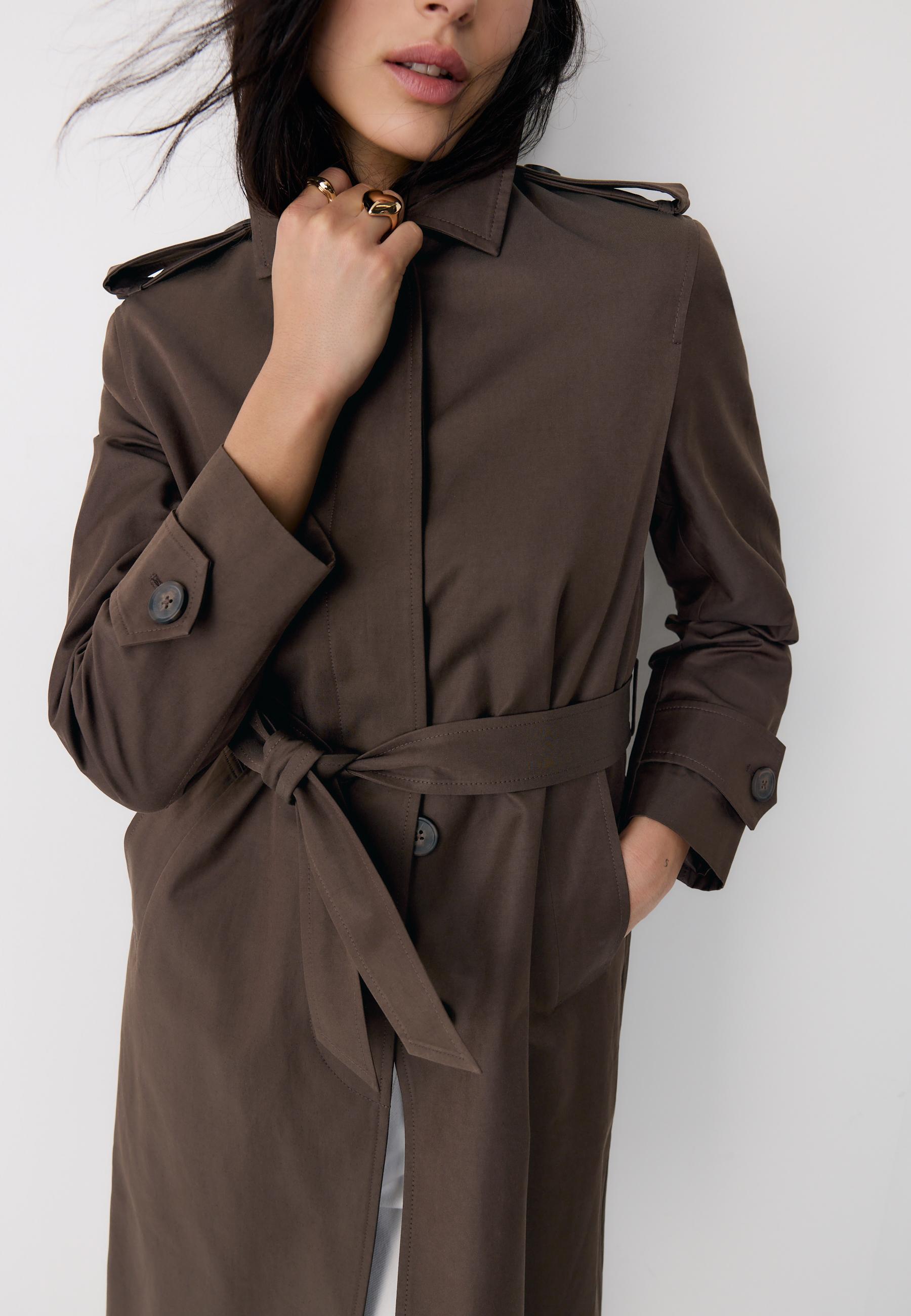 Long single-breasted trench coat — Brown