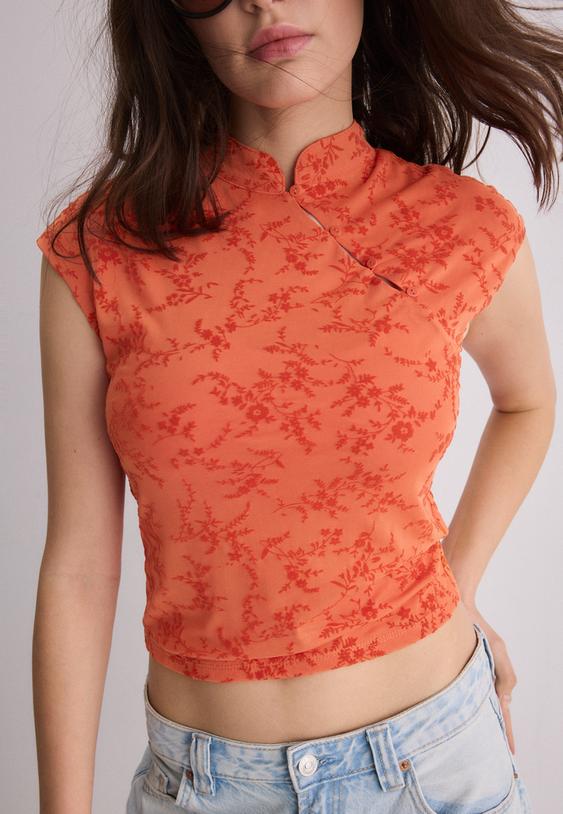 qipaostijl tshirt met flockprint