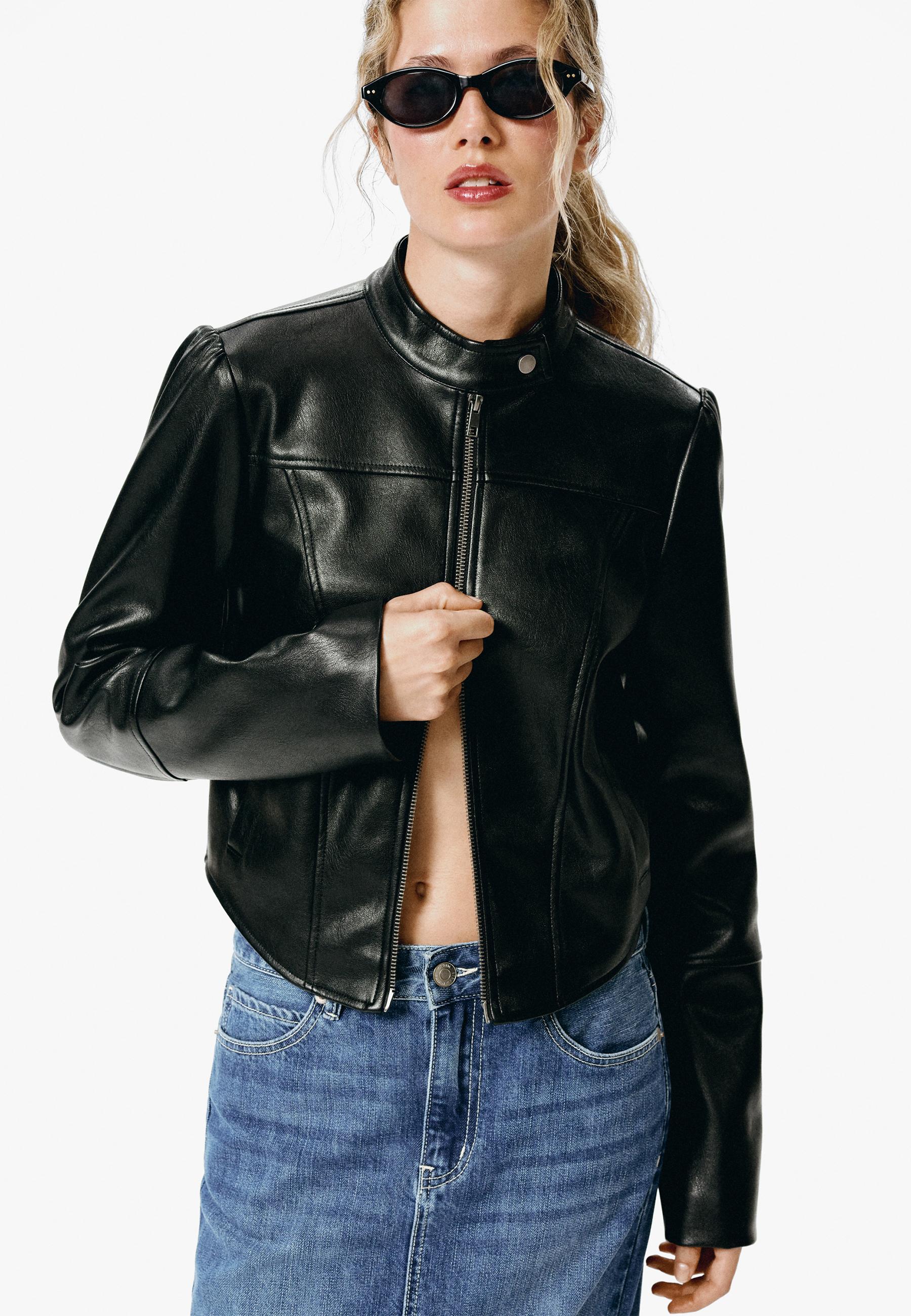 Stradivarius Suni deri crop biker ceket görsel 8