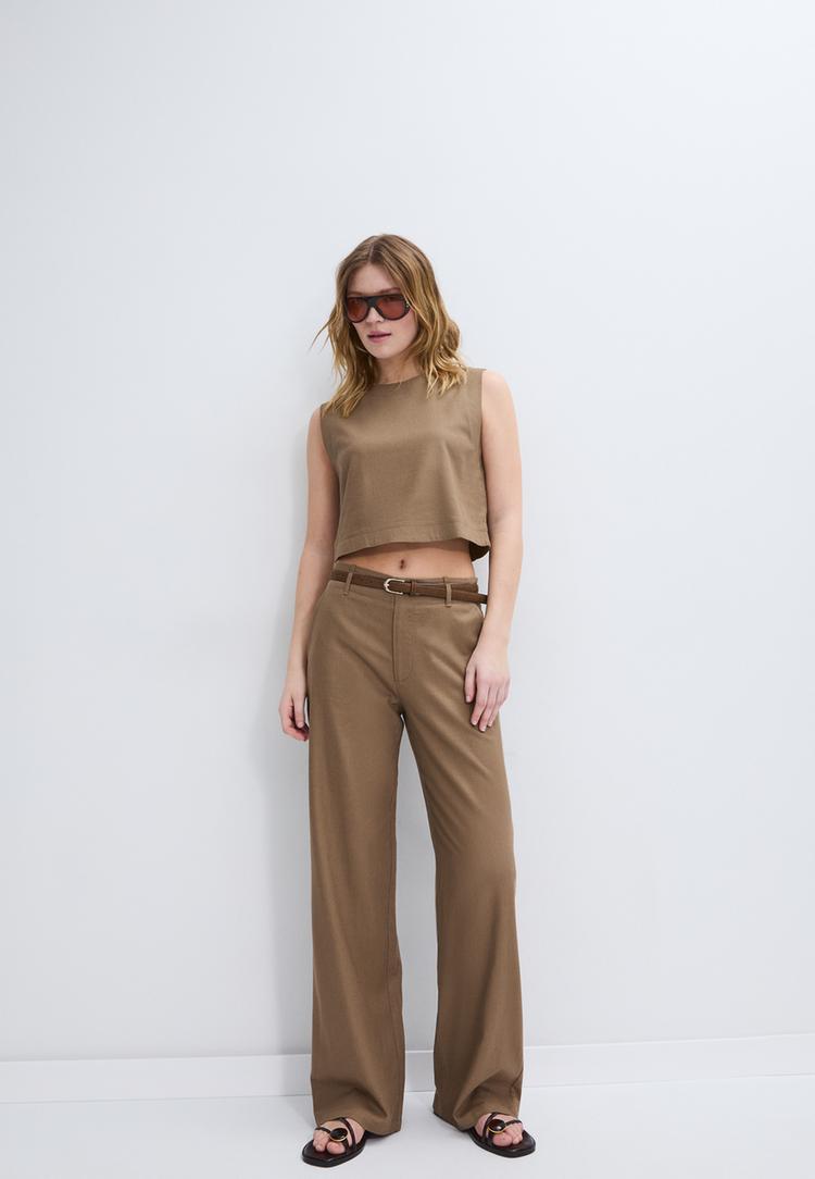 Stradivarius Topp Med Brottarrygg I Linnekänsla 0-456 Xl