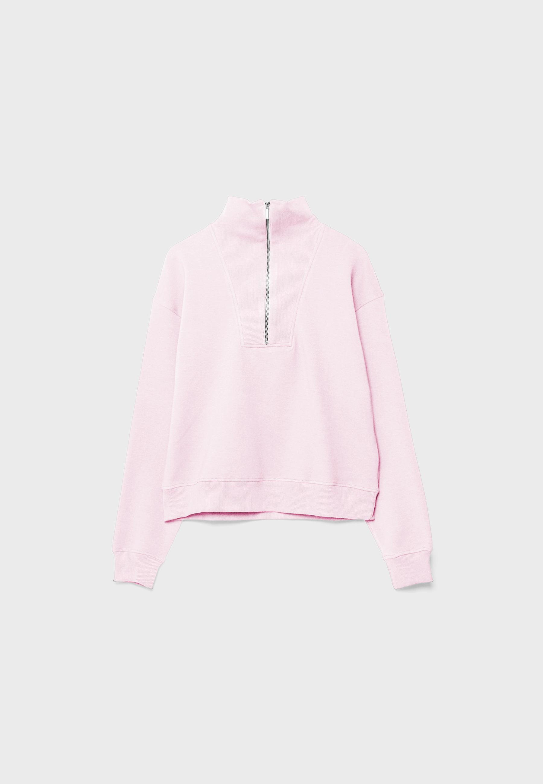 High-neck sweatshirt with zip — Salmon pink