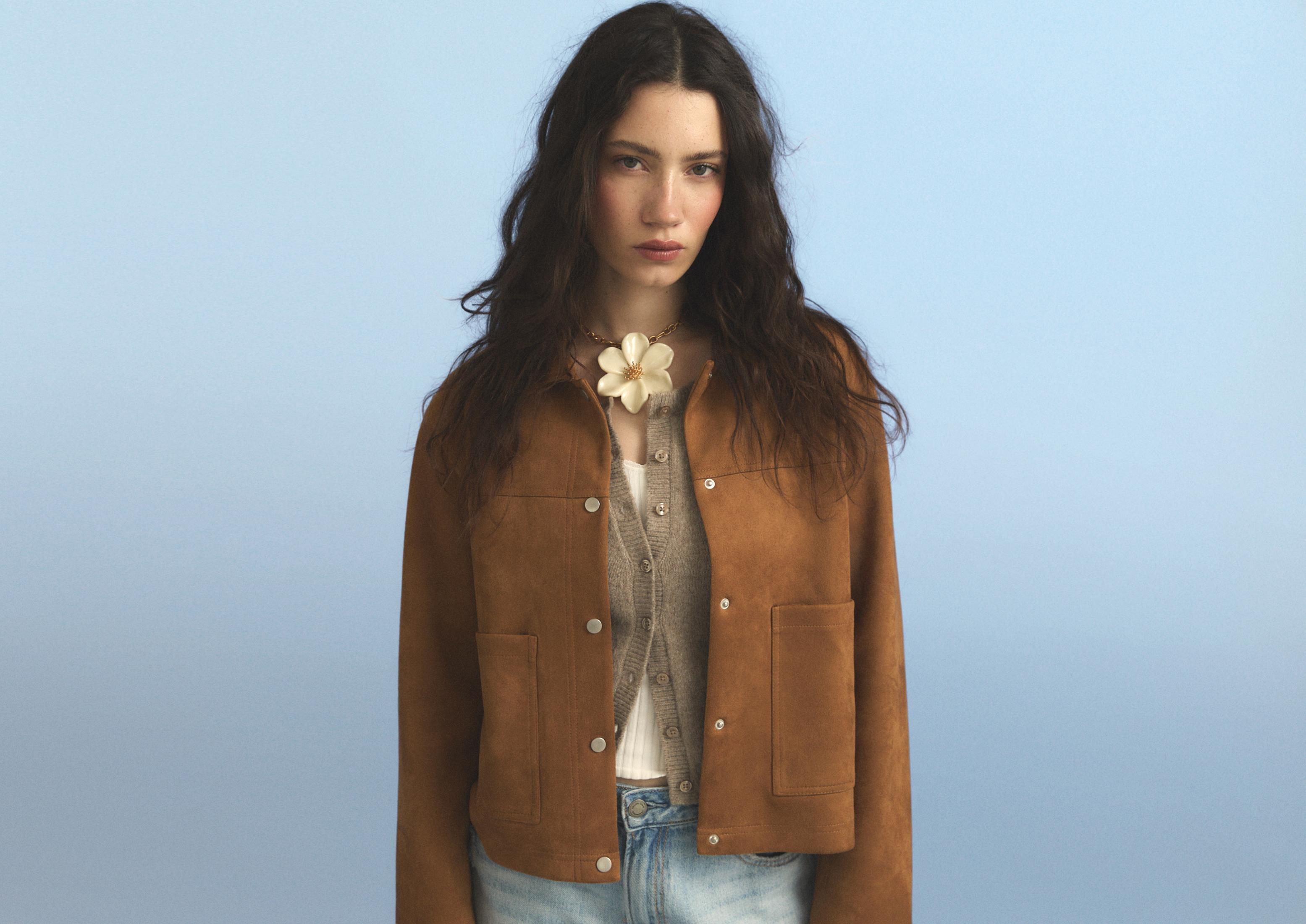 Faux suede jacket — Pale camel
