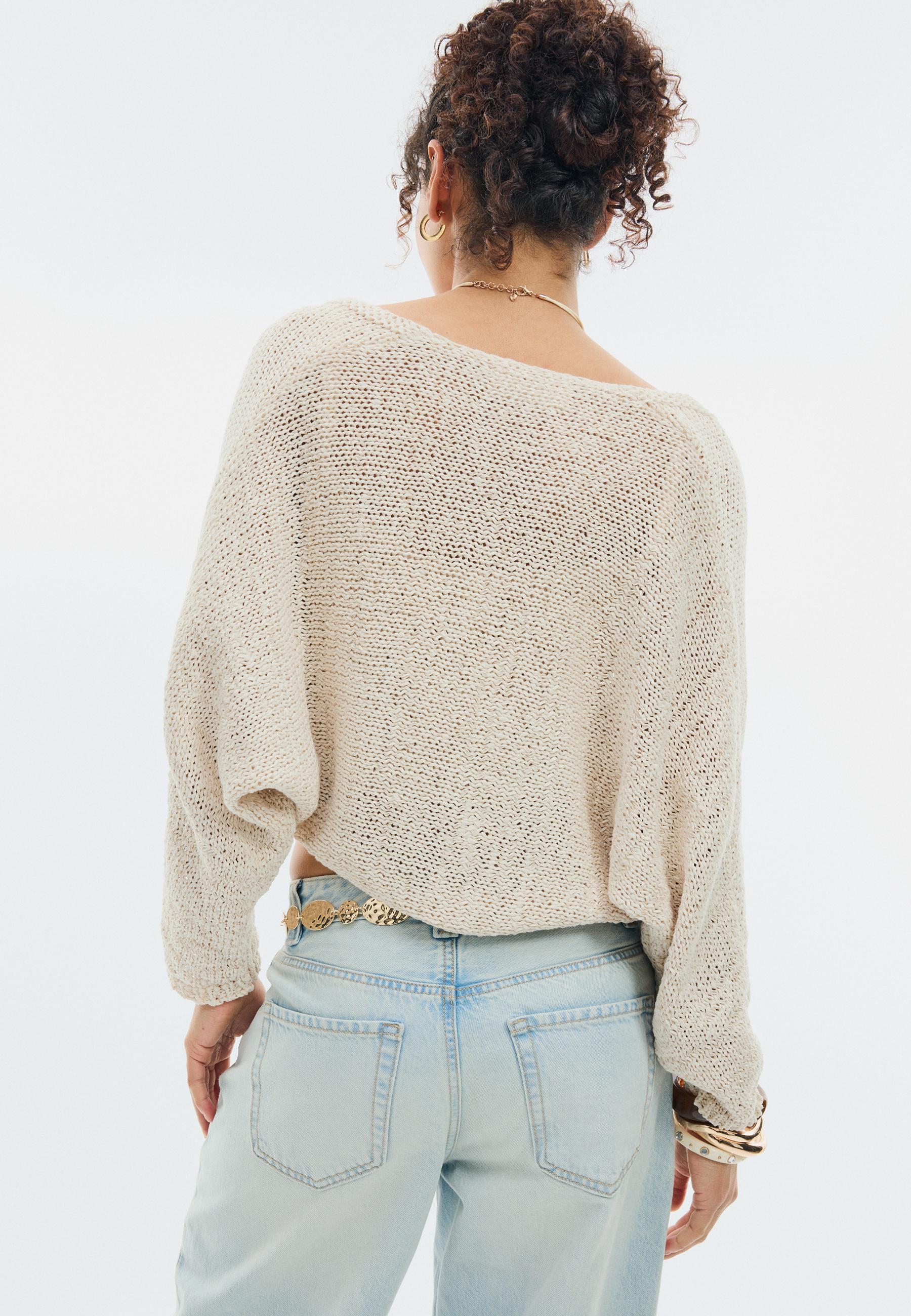 Batwing sleeve knit cardigan with tie — Vanilla