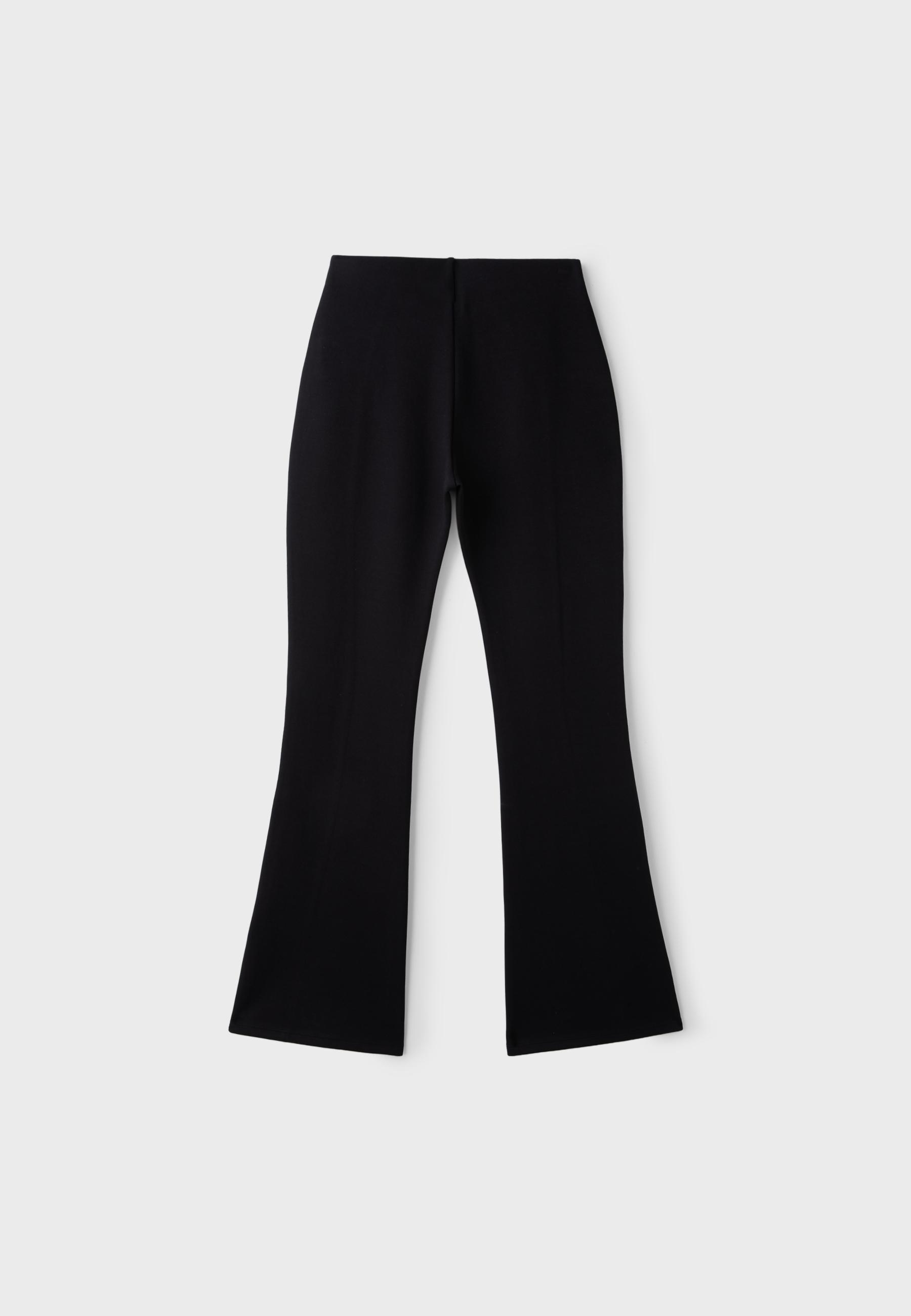 Cotton blend bell bottom leggings with seam detail — Black