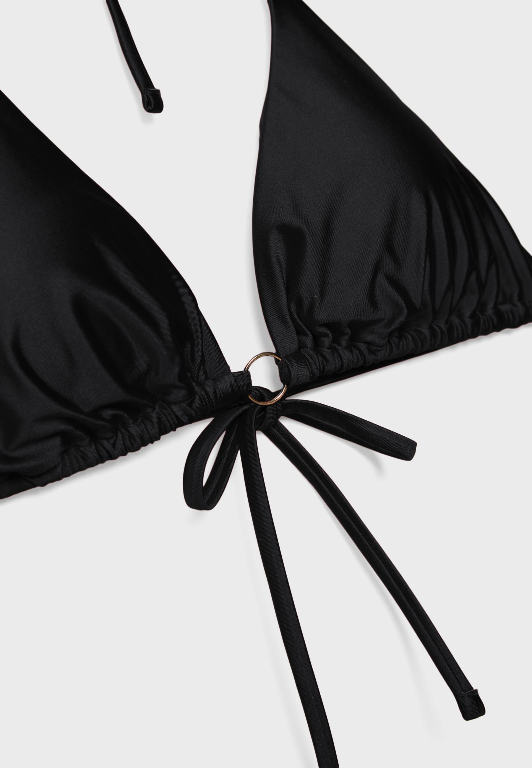 Satin triangle bikini top — Black