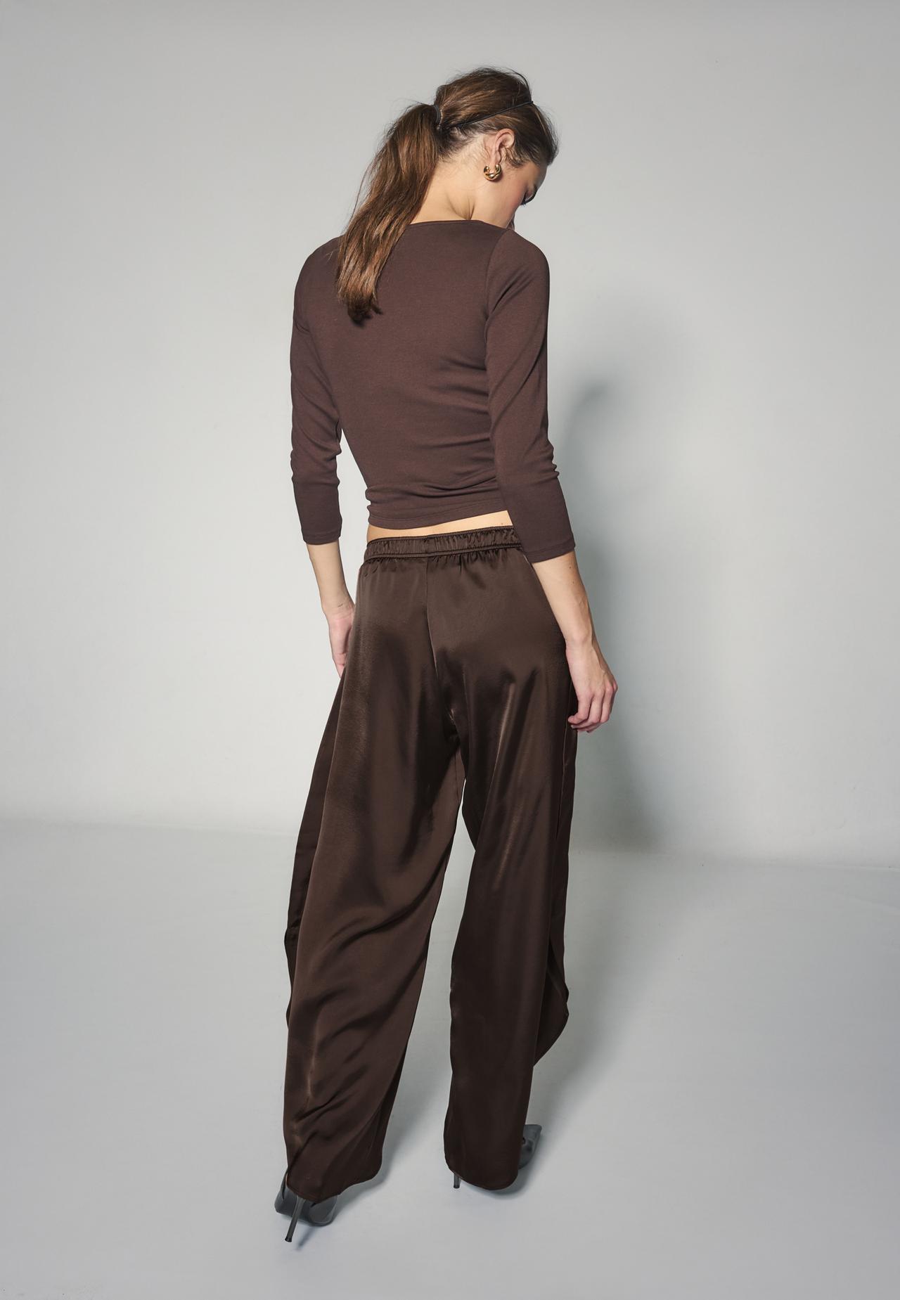 Satin trousers with split — Brown