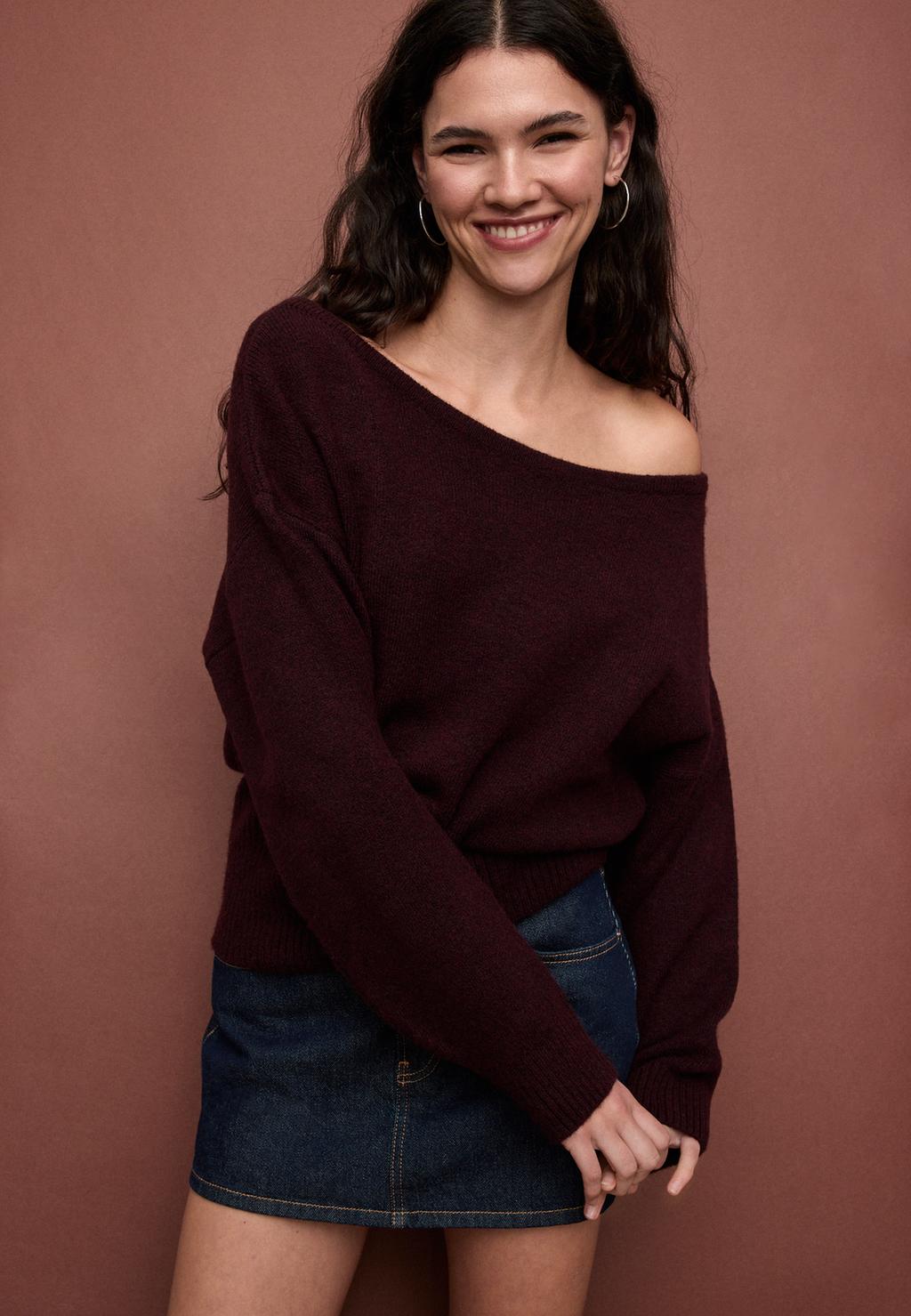 Soft-touch knit boat neck sweater