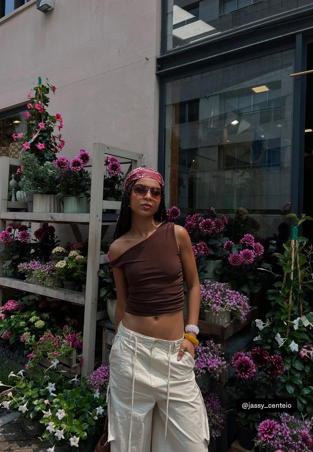 Asymmetric crop top with gathered detail