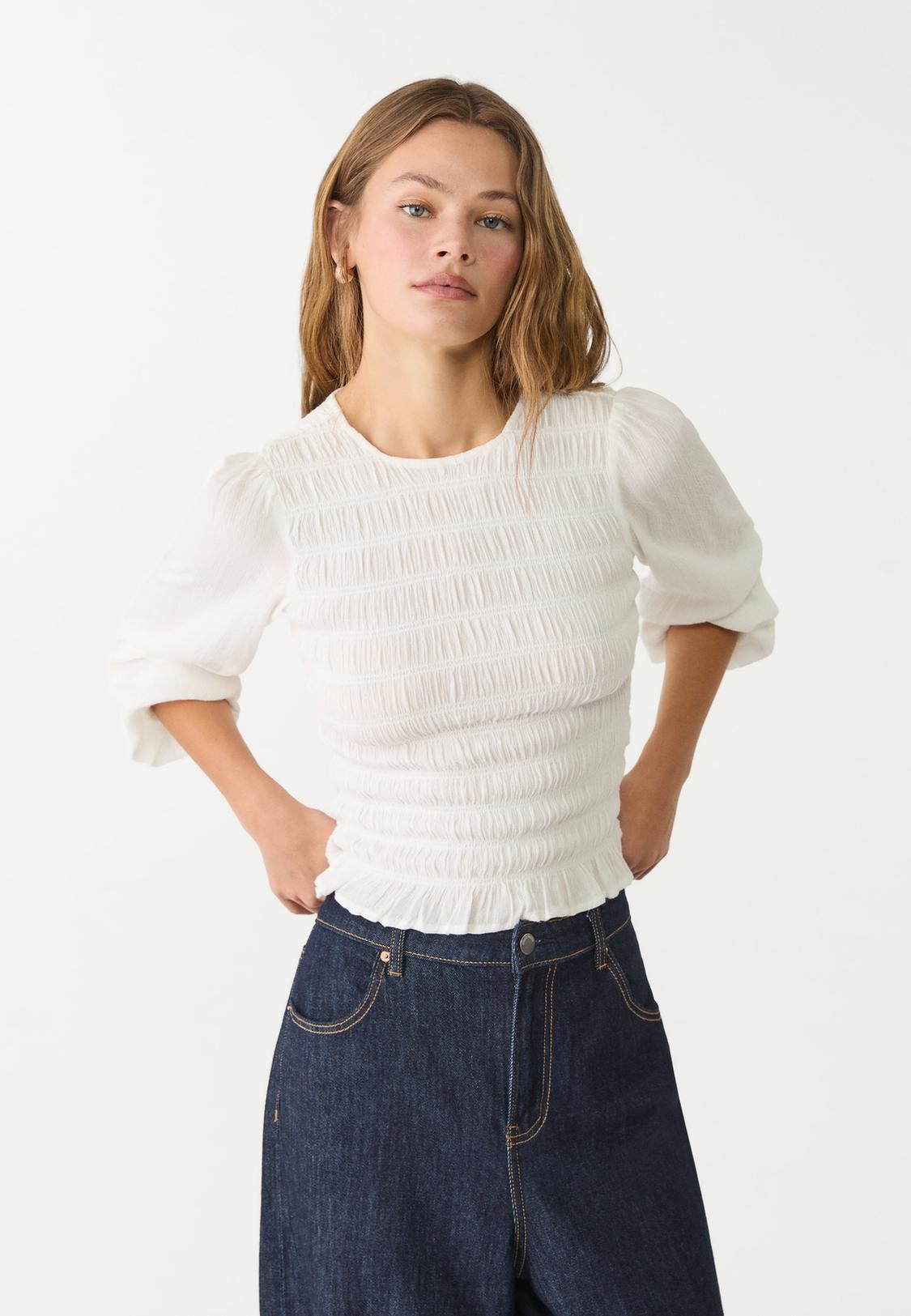 Ropa Camisas Blancas Stradivarius Camisa Manga Corta Con Lino