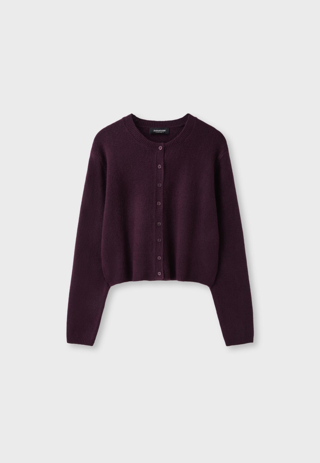 Soft-touch button-up knit cardigan — Purple