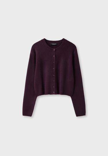 Soft-touch button-up knit cardigan — Purple 7