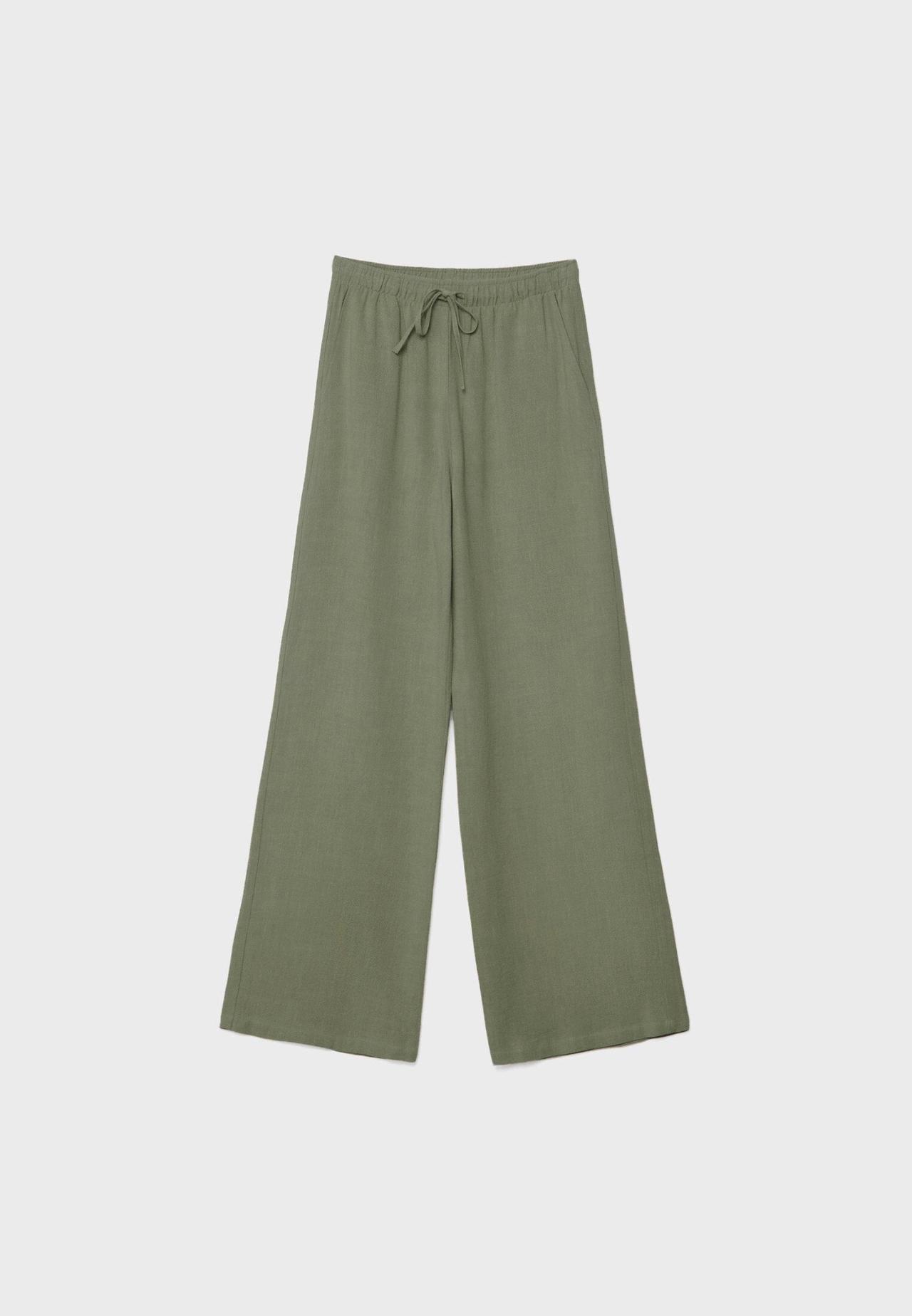 Straight-leg linen-effect trousers — Khaki