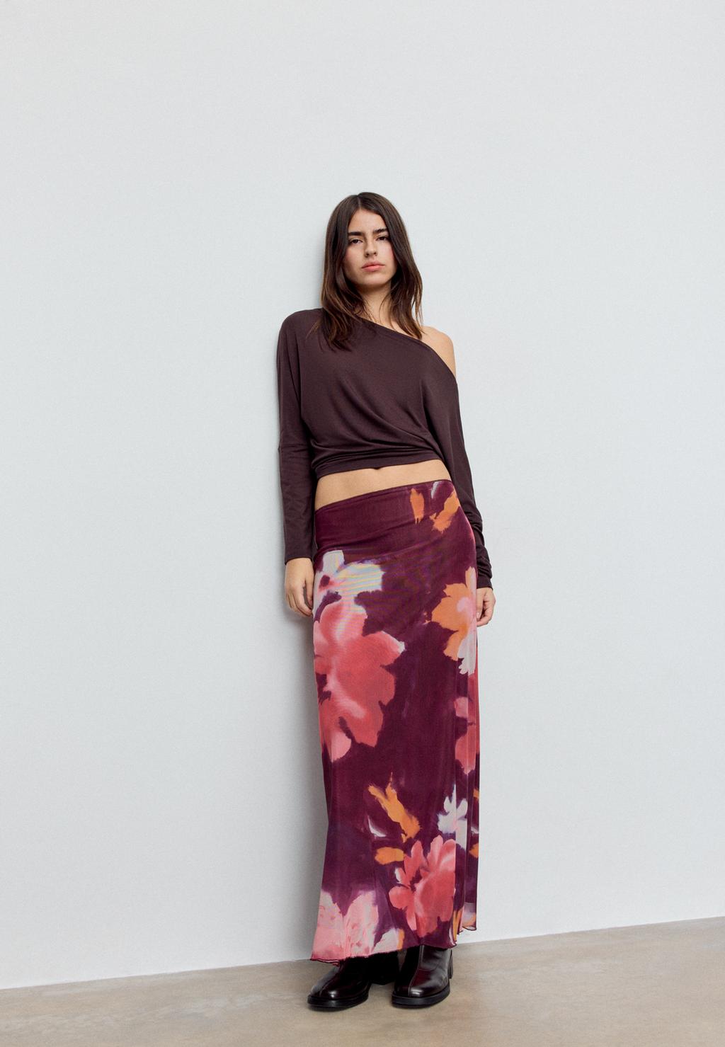 Painokuvioitu tylli-midihame