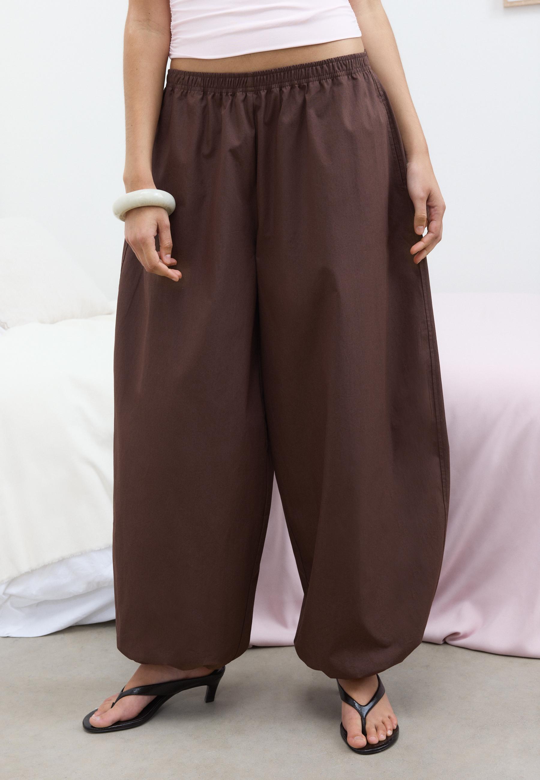 Poplin volume trousers — Brown