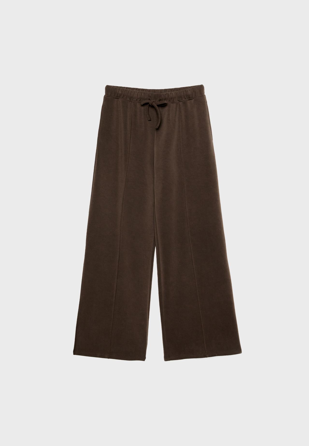 Soft-touch wide-leg jogger trousers with pin tuck — Brown