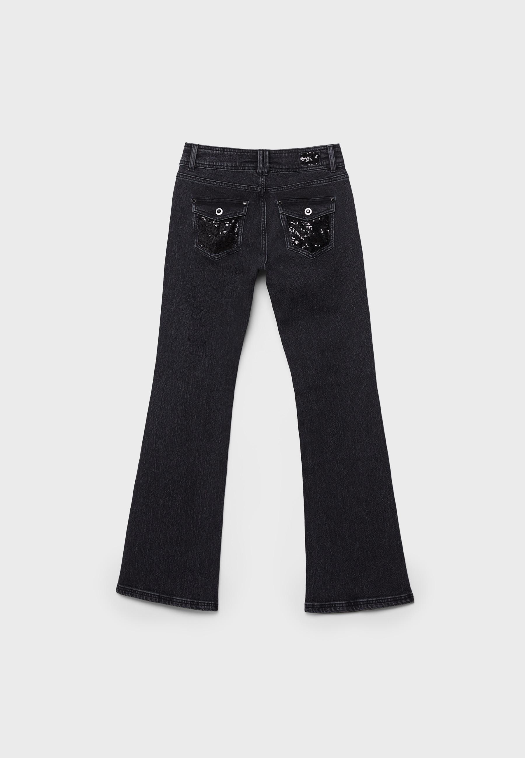 Sequin low-rise jeans — BLACK DENIM WASHED EFFECT