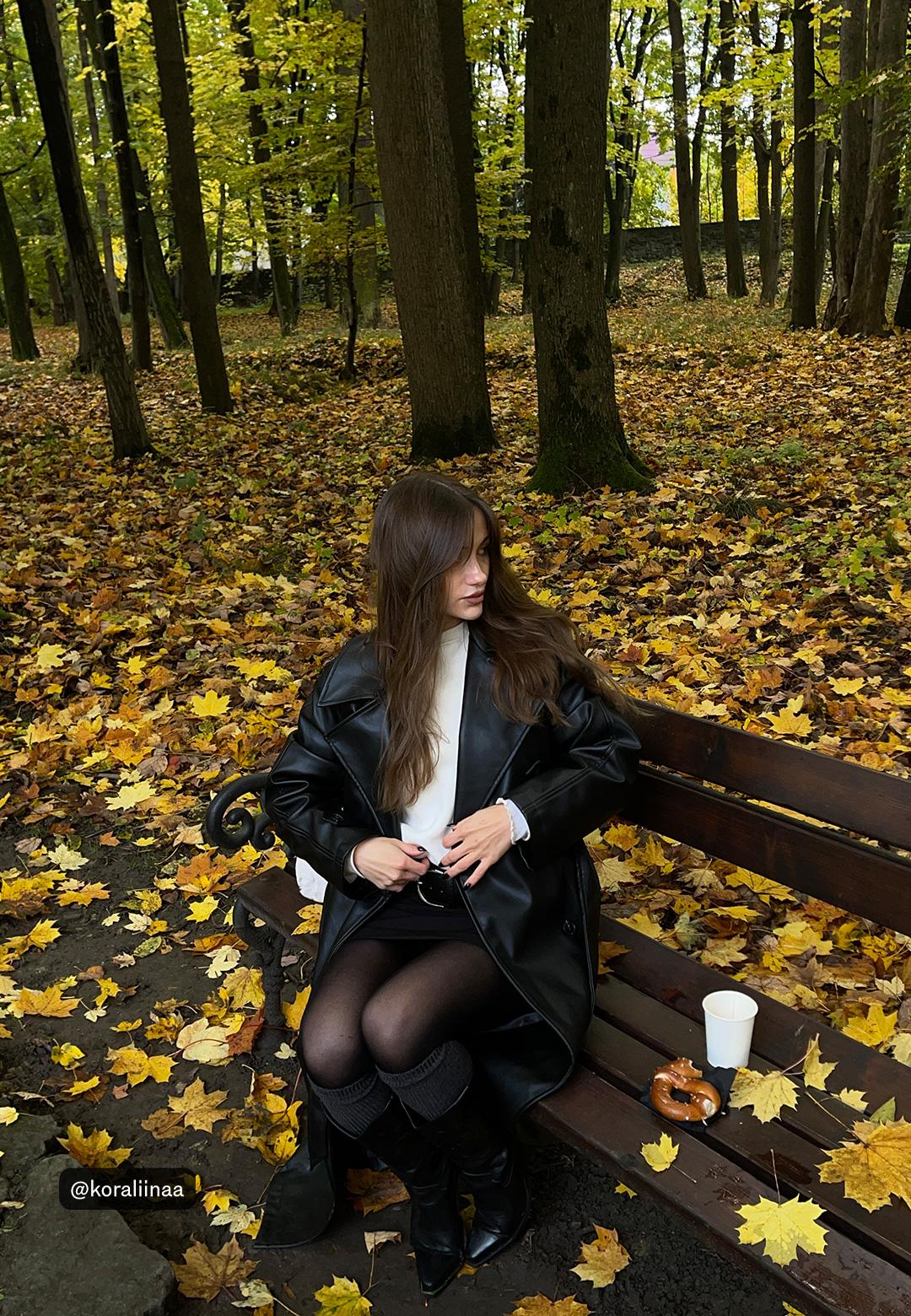Long faux leather trench coat — Black