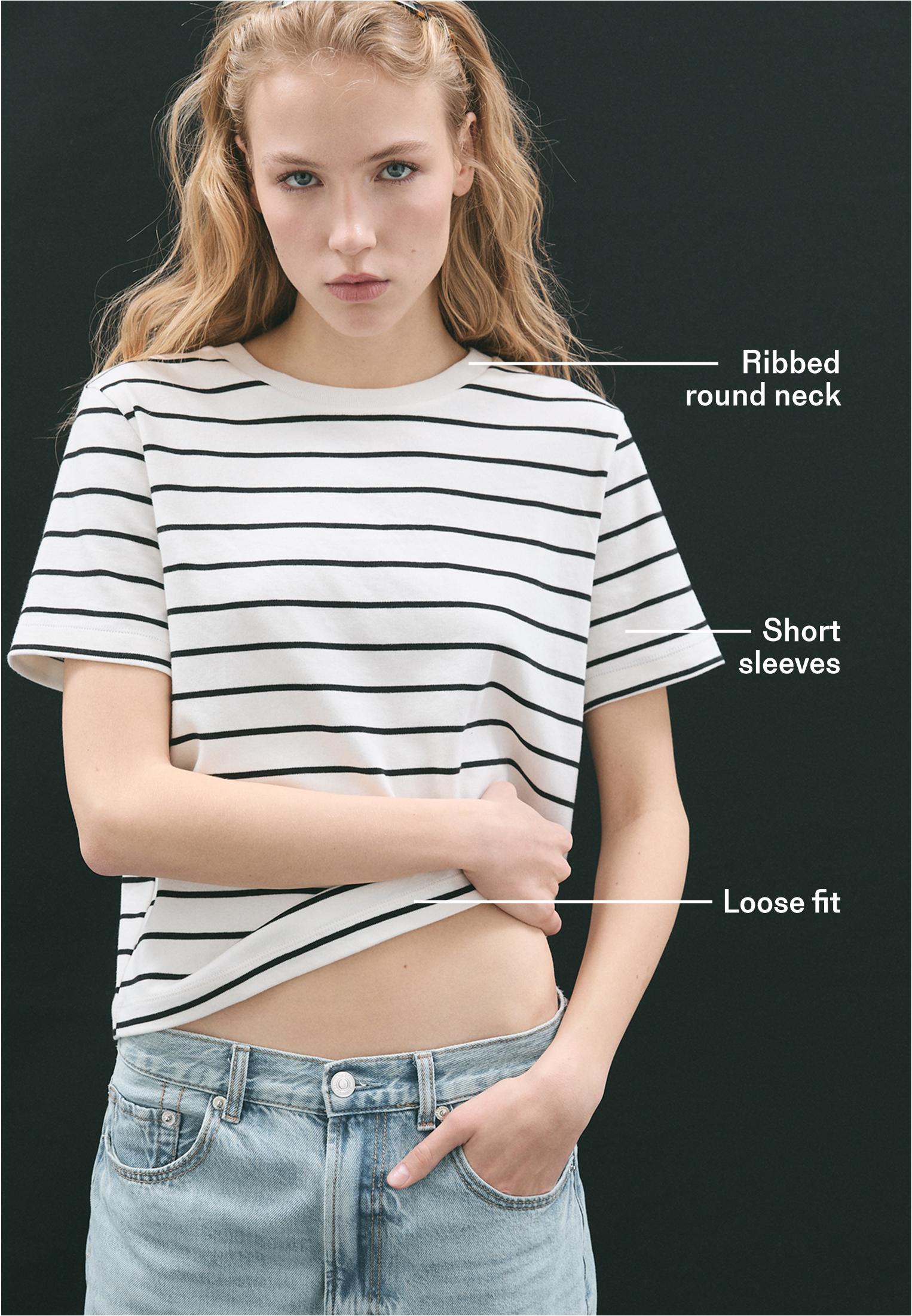Basic heavy weight striped regular fit T-shirt — Ecru
