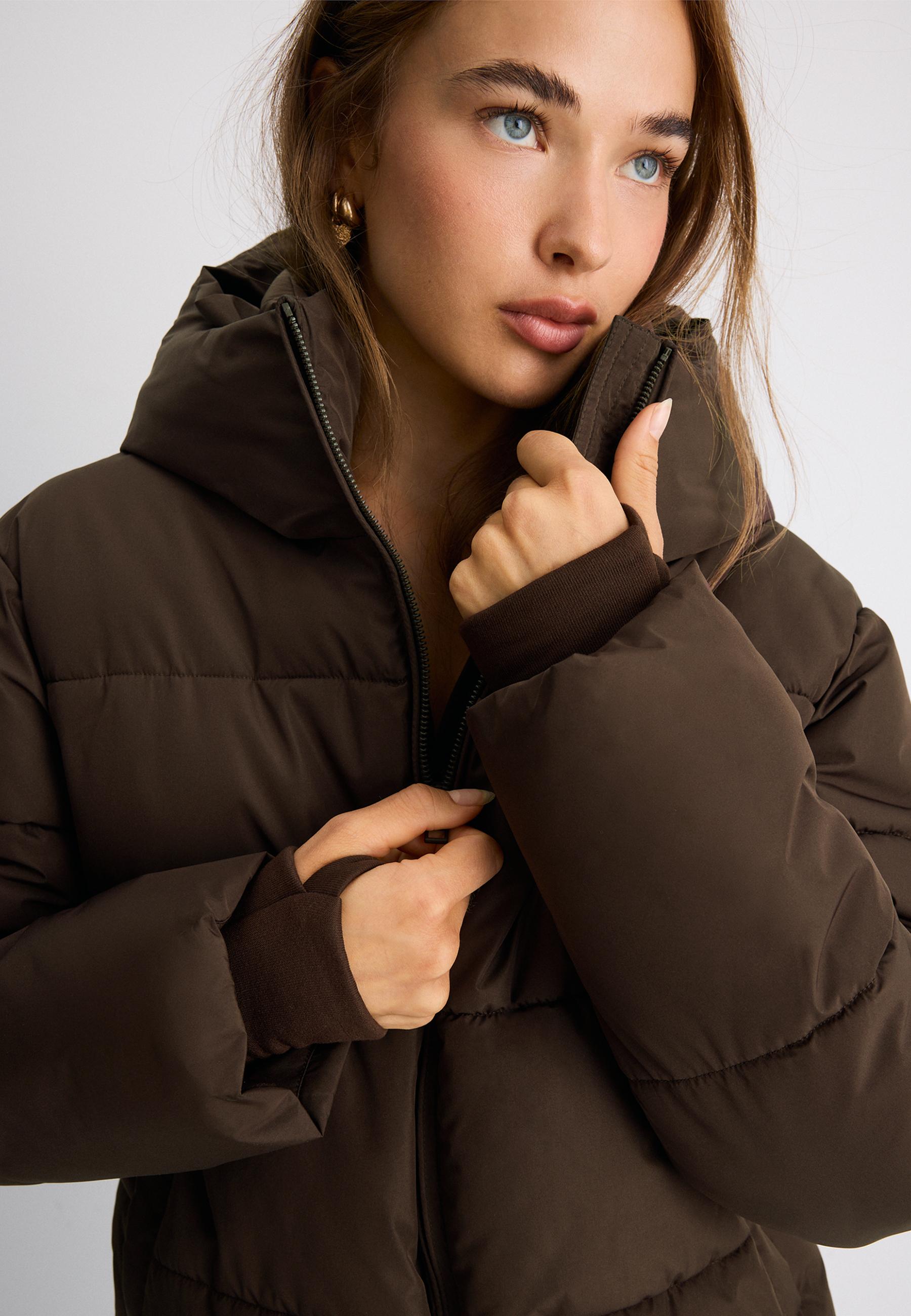 Hooded padded jacket — Brown