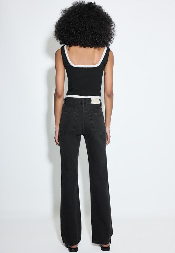 Stradivarius D98 Straight-Leg Jeans Black Denim Washed Effect 12