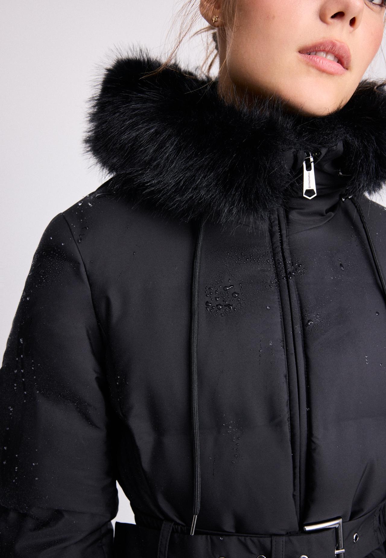 Belted hooded padded jacket — Black