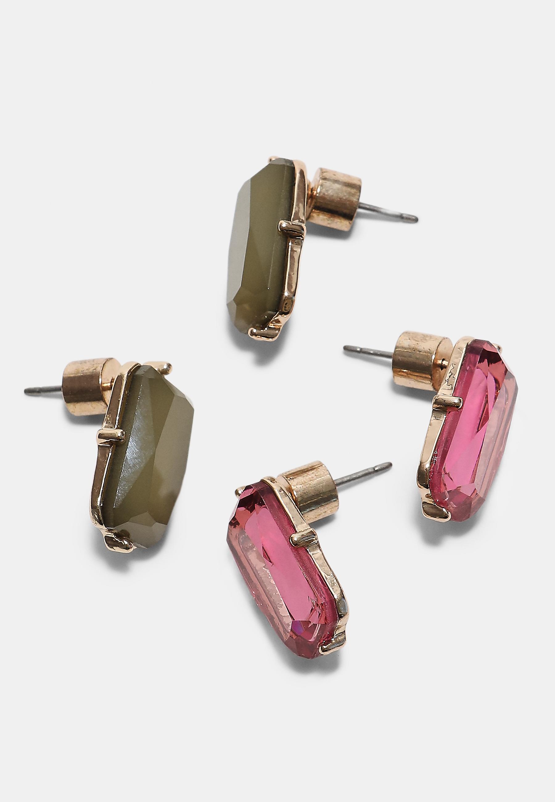 Set of 4 rhinestone stud earrings — Gold