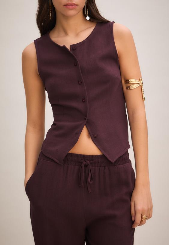 Stradivarius Mouwloze Top Met Knopen Paars Xl