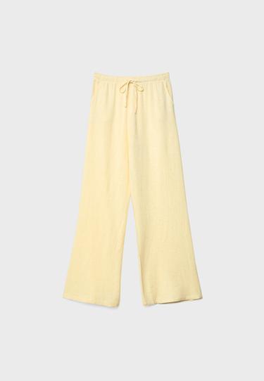 Flowing linen-effect trousers — Pastel yellow 7
