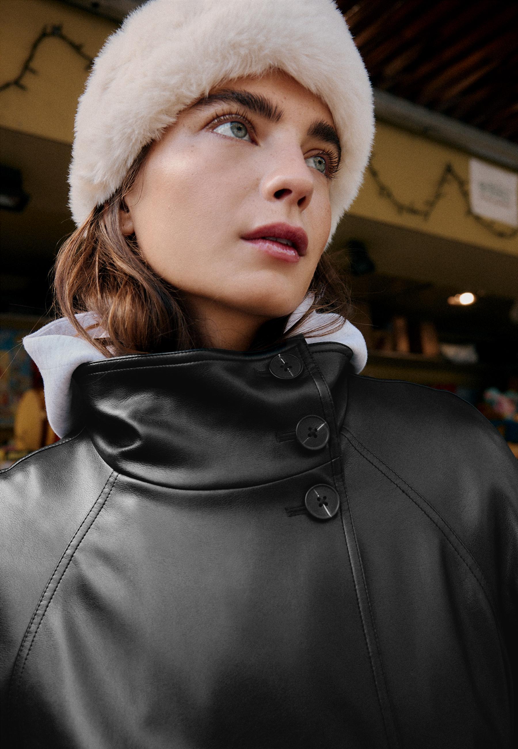 High neck leather effect trench coat - Women's fashion