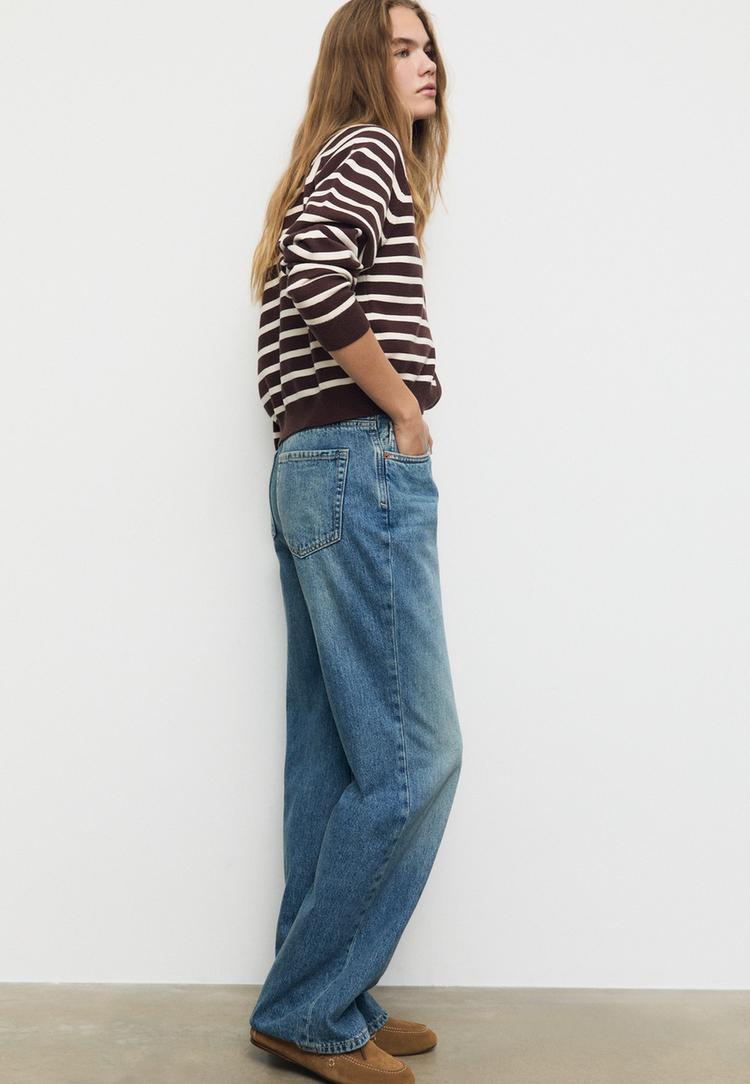 Stradivarius Blugi D92 Straight Fit Largi Efect Prespălat Denim Overdyed 40