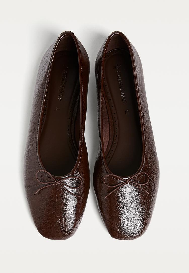 faux patent finish ballet flats