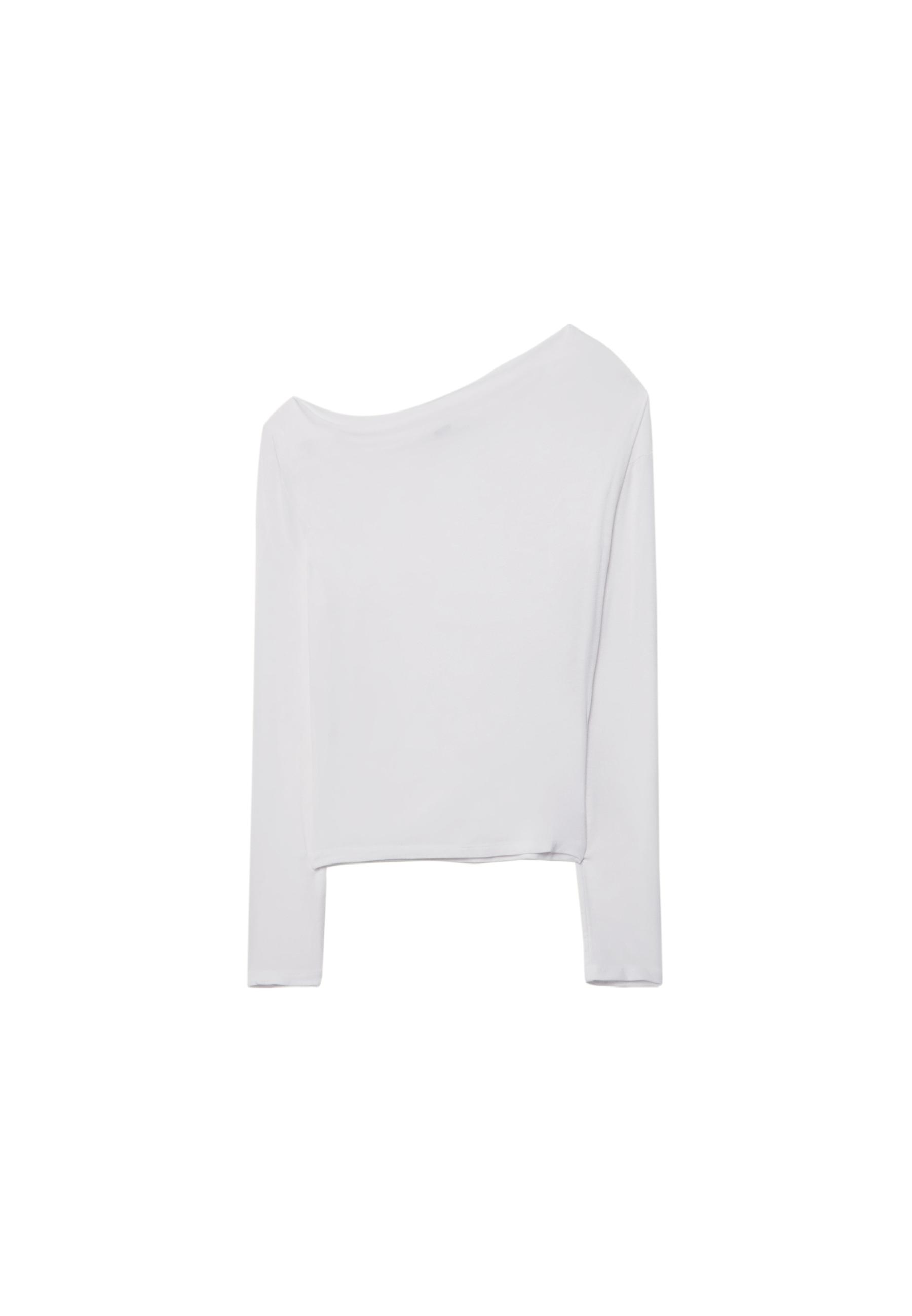 Asymmetrical neckline top — Ecru