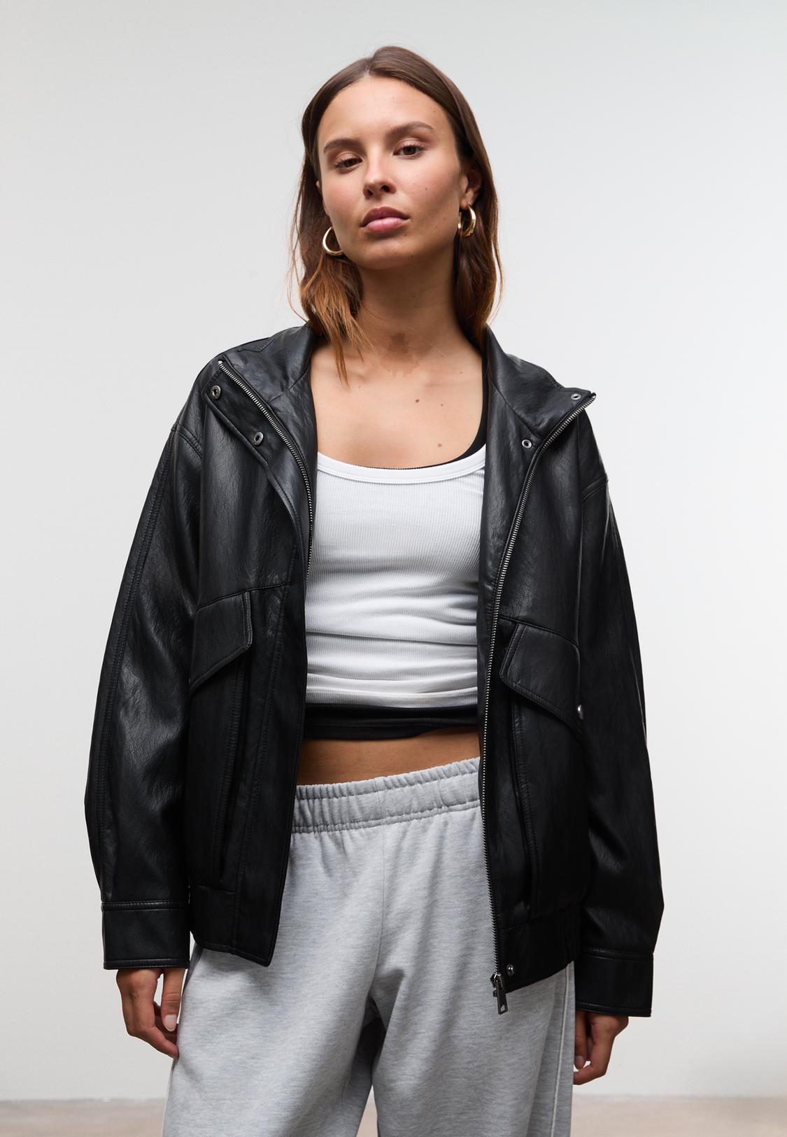 Oversize faux leather jacket