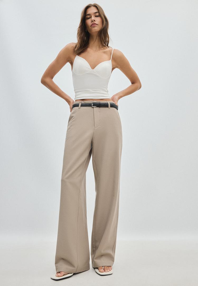 Stradivarius Rechte Broek Met Ceintuur Bruin 40
