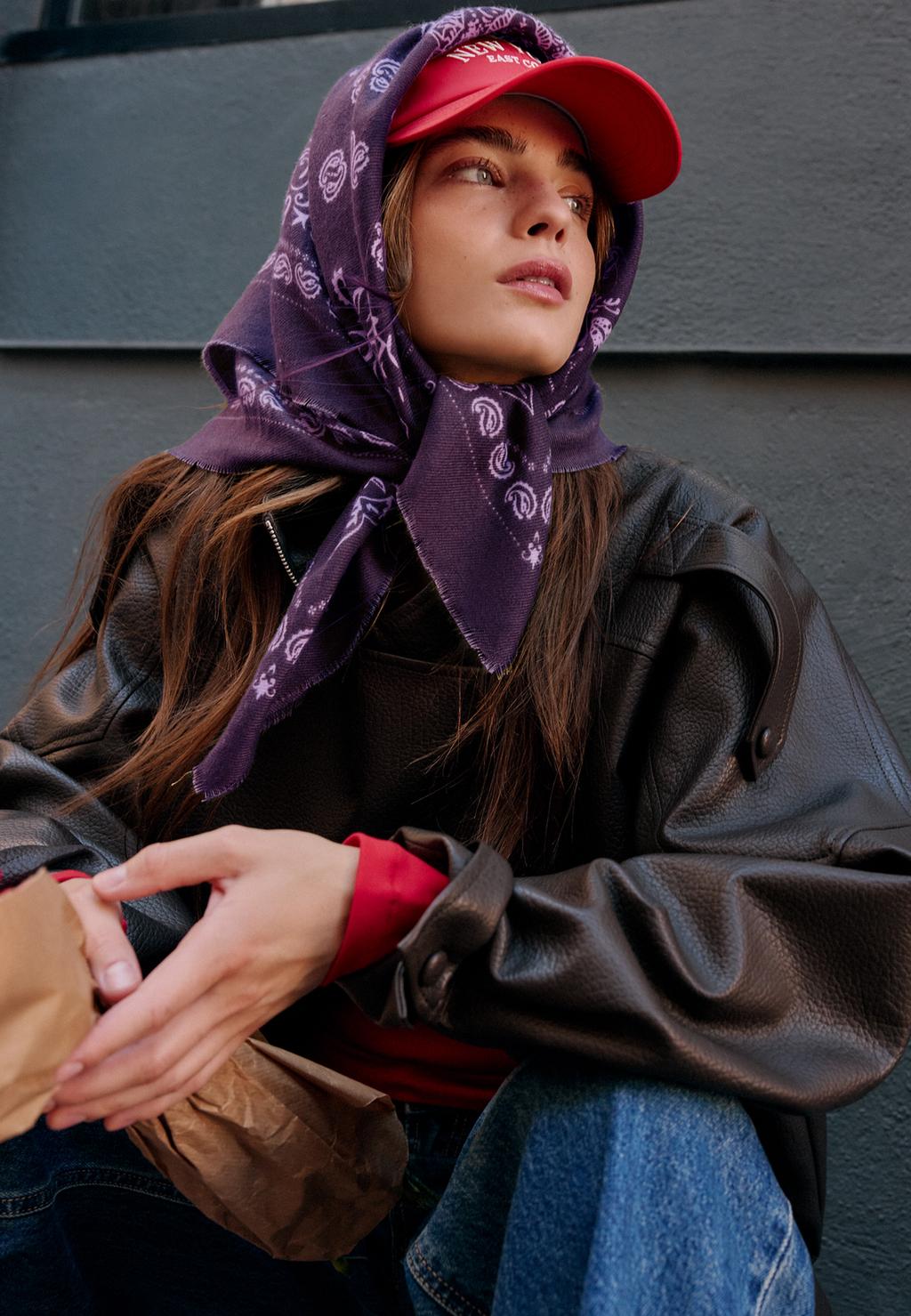 Soft-touch printed bandana scarf