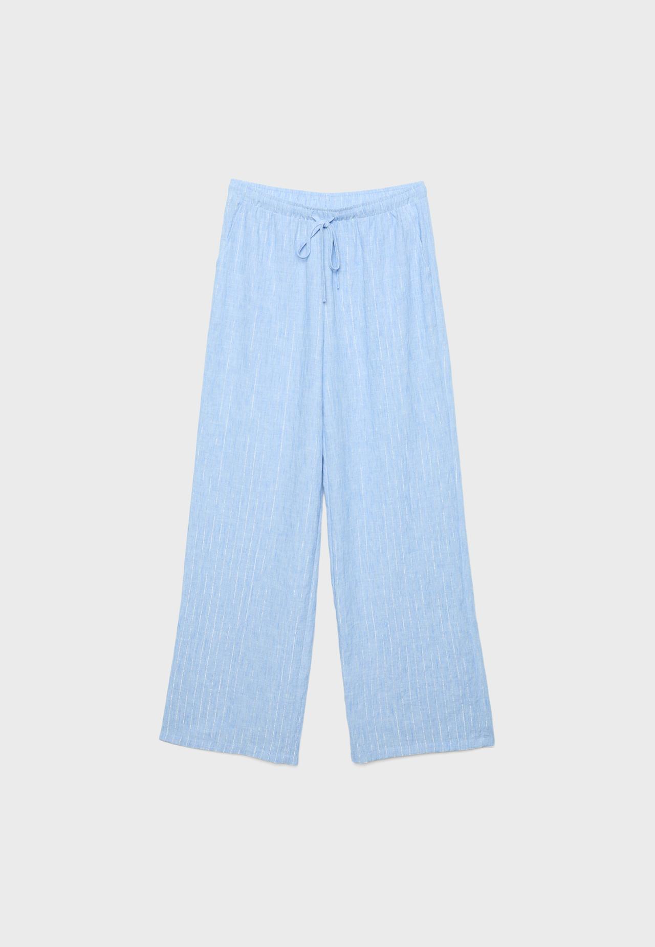 Flowing linen-effect metallic thread trousers — Blue