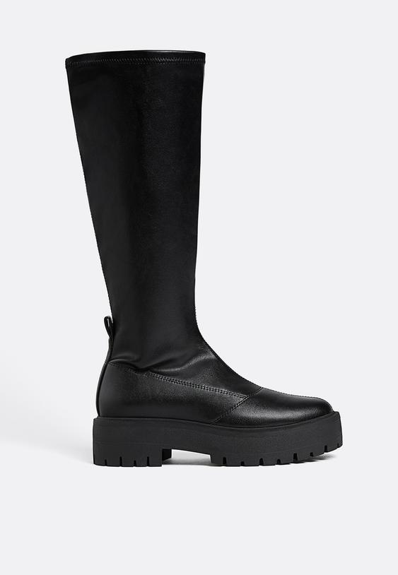 Stradivarius Cizme Înalte Plate Negru 37