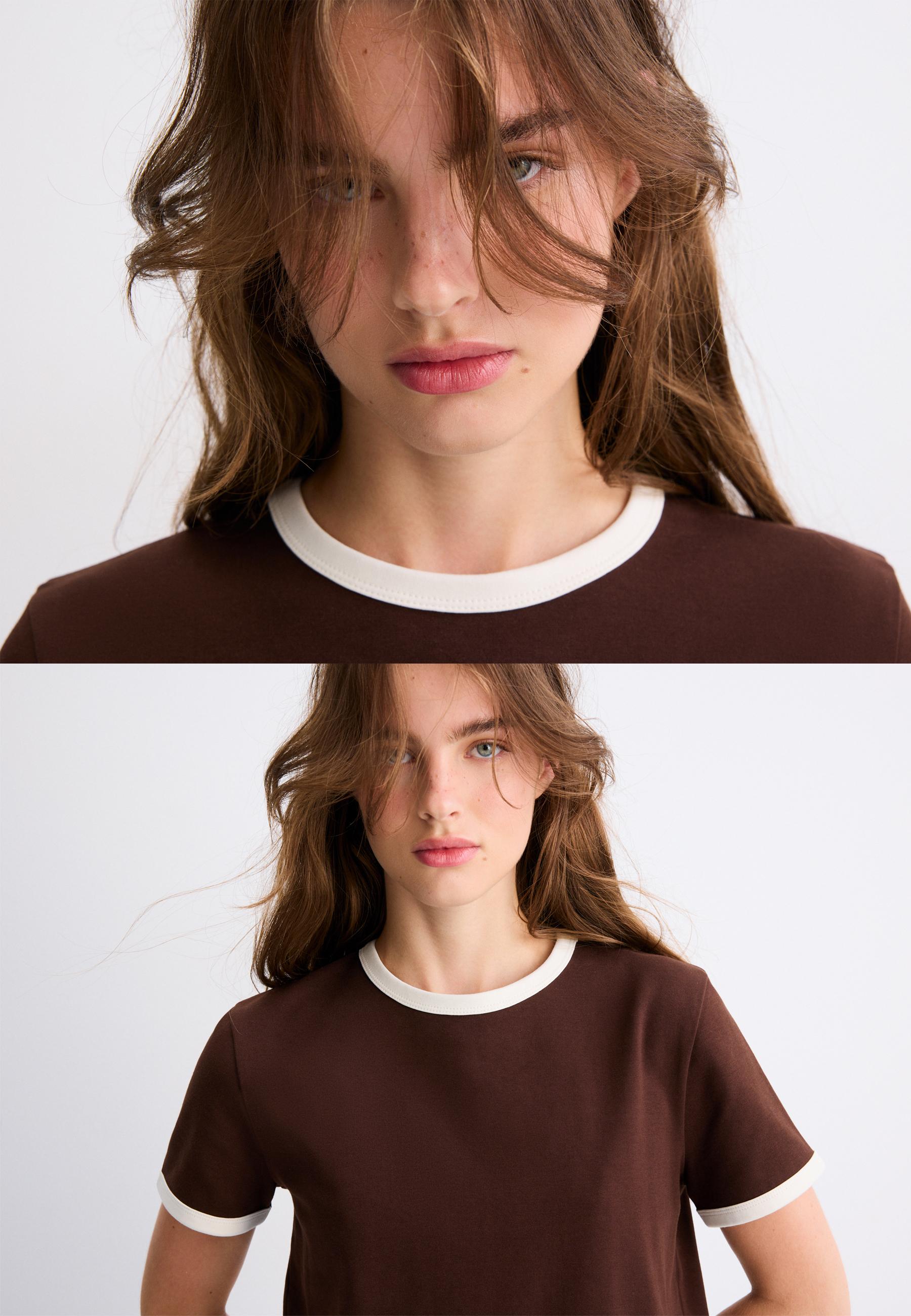 B02 Soft-touch regular basic T-shirt — Brown