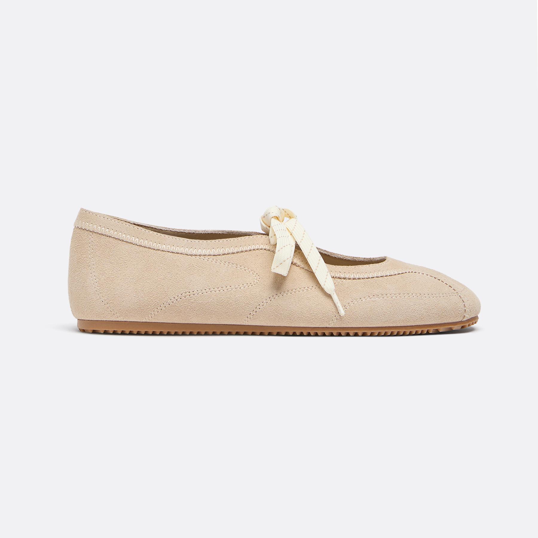 Leather bow sneakerinas — BEIGE