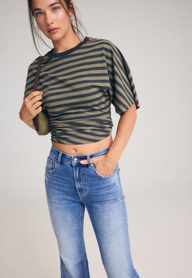 D78 cropped bell bottom jeans — MEDIUM LIGHT BLUE DENIM 1