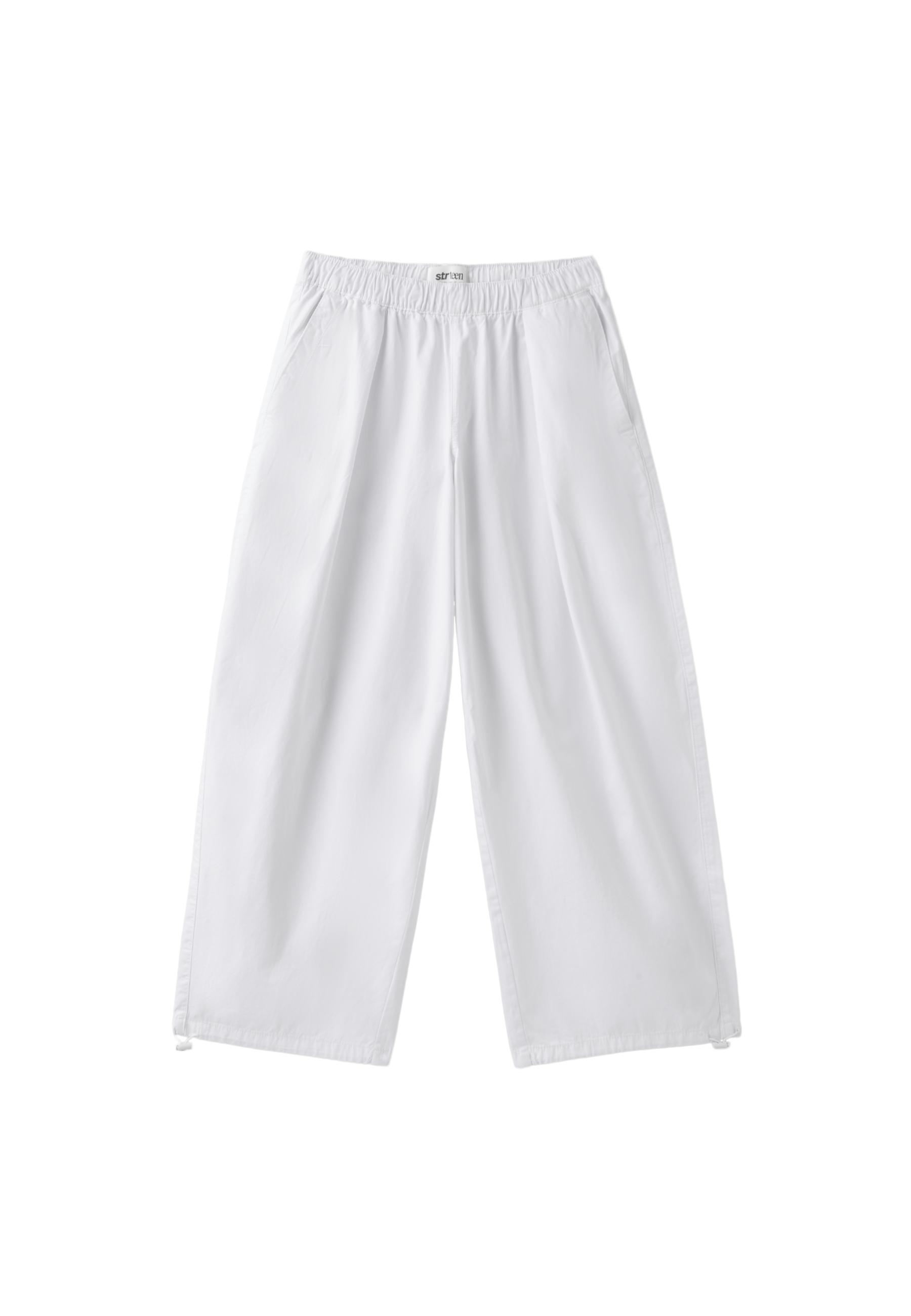 Barrel poplin trousers with stoppers — White