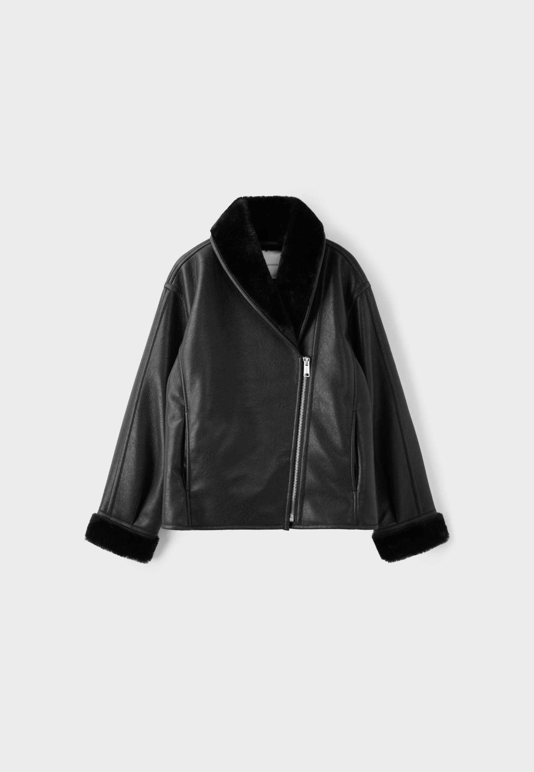 Leather effect shawl neck double-faced jacket - Women's fashion