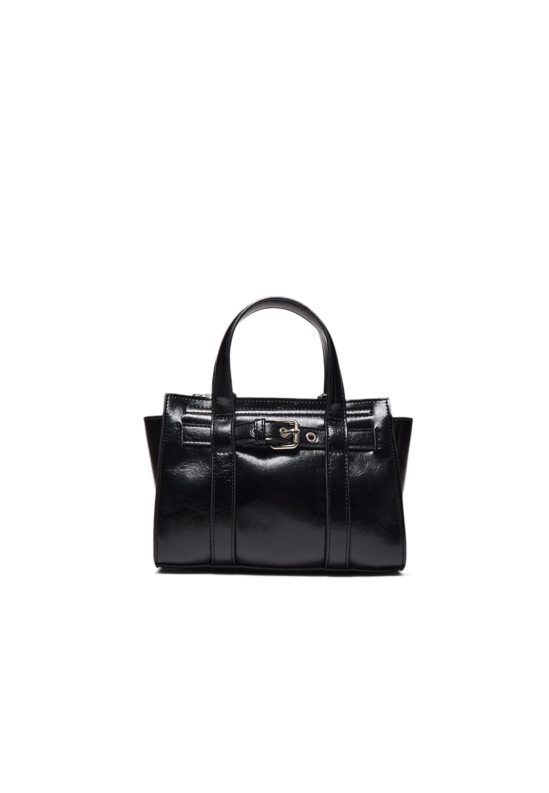 Mini tote bag with buckle — Black