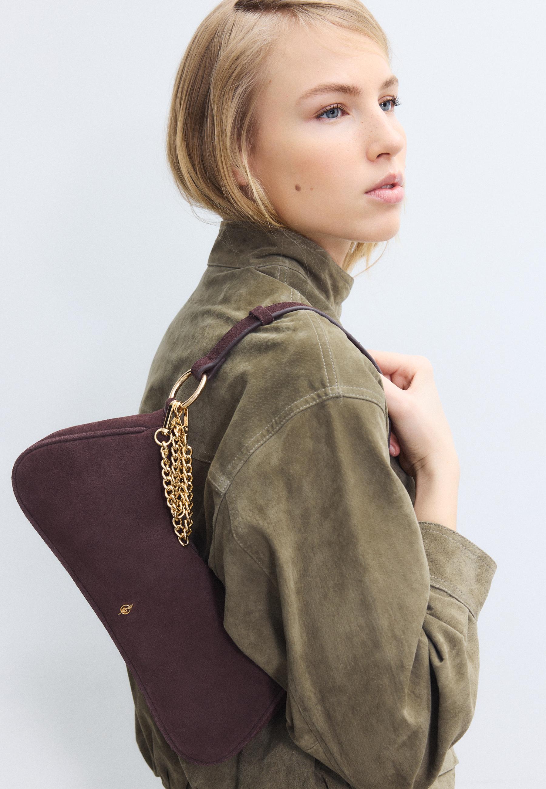 100% leather moon crossbody bag — Brown