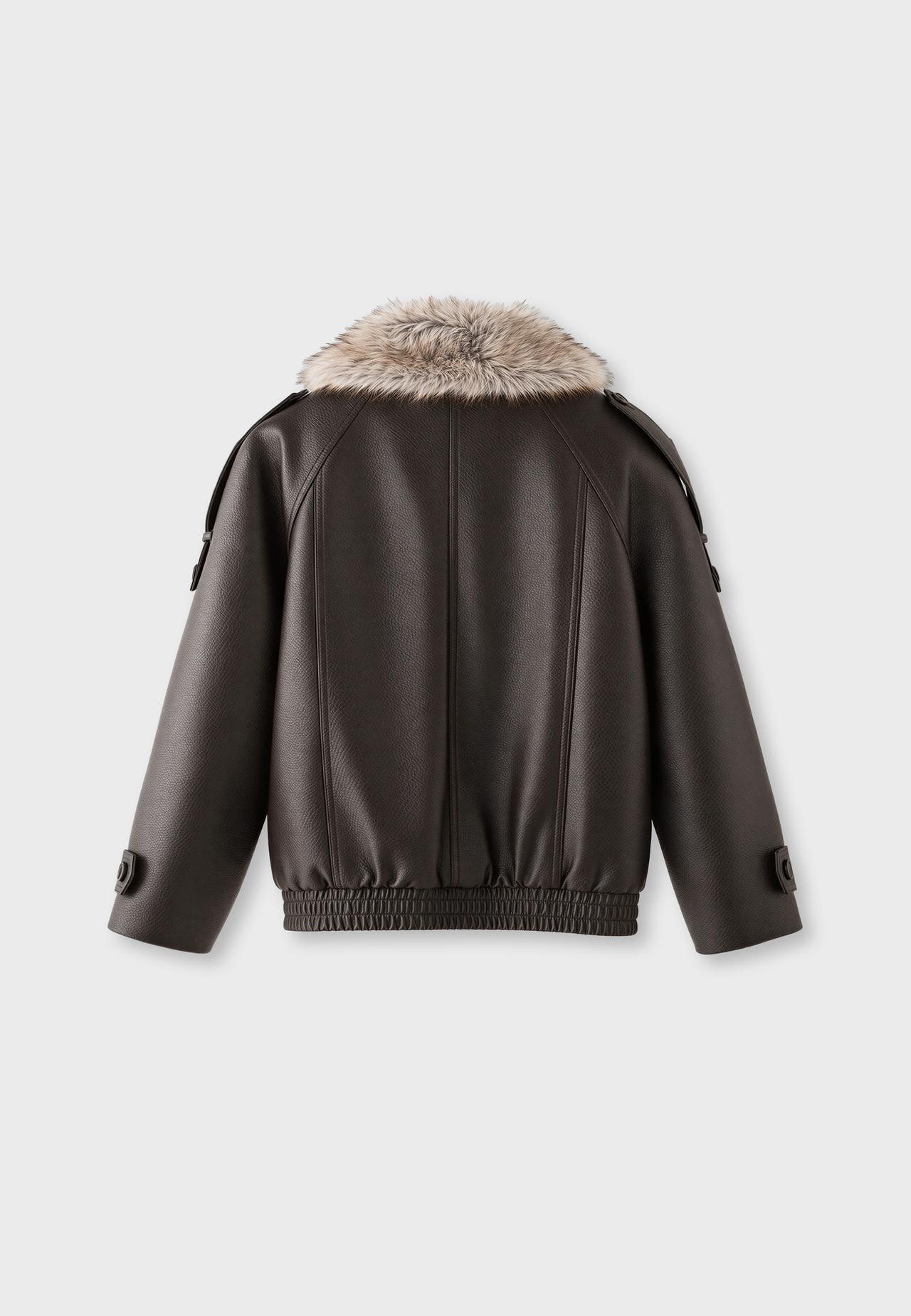 Padded jacket with faux fur collar detail — Brown