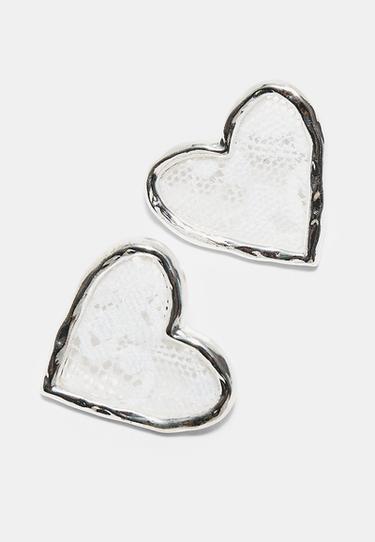 Lace heart stud earrings — Grey 3
