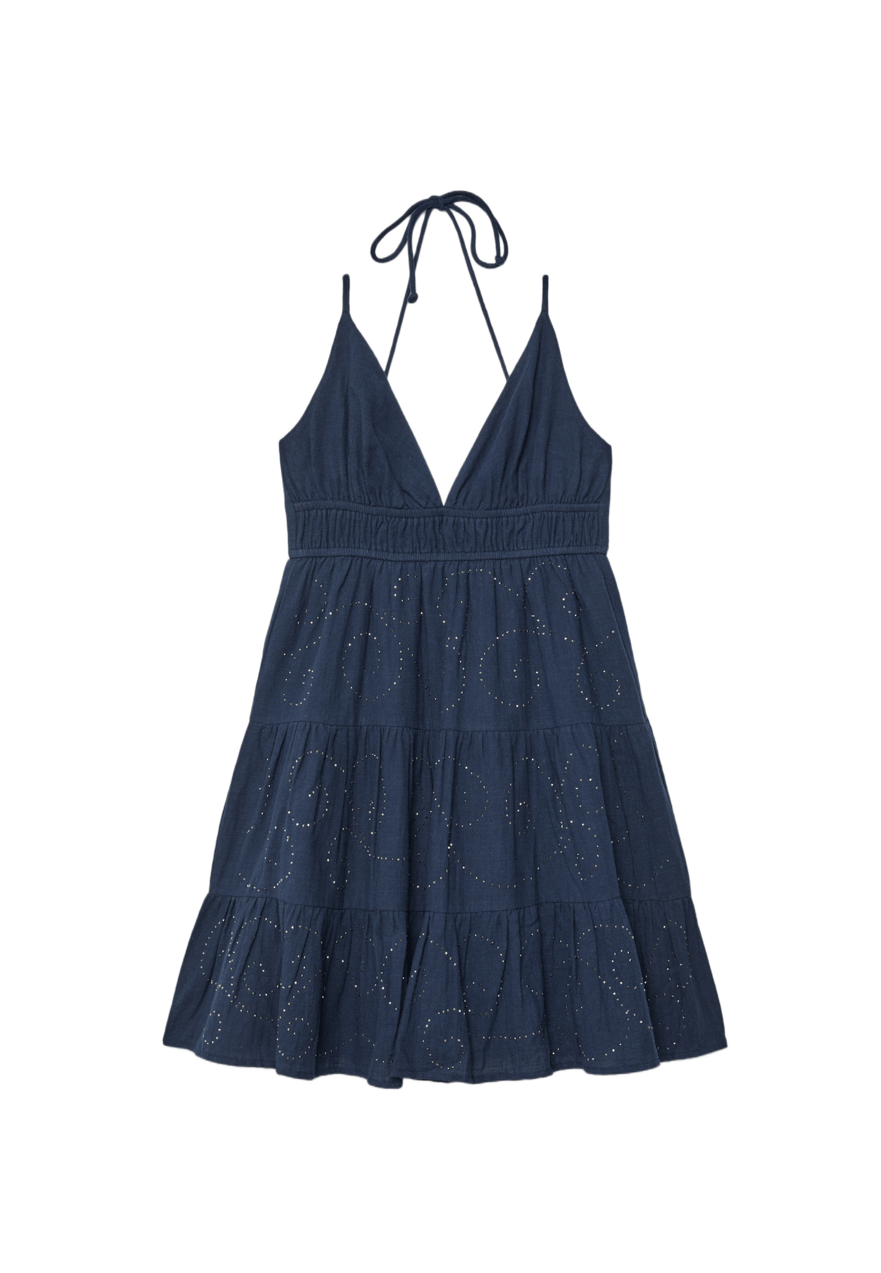 Short dress with shimmery detail and open back — Dark blue